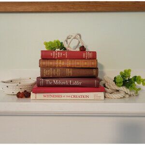 6 Red Vintage Book‎ Set Lot Staging Decor Retro Prop Shelf Mantle Centerpiece